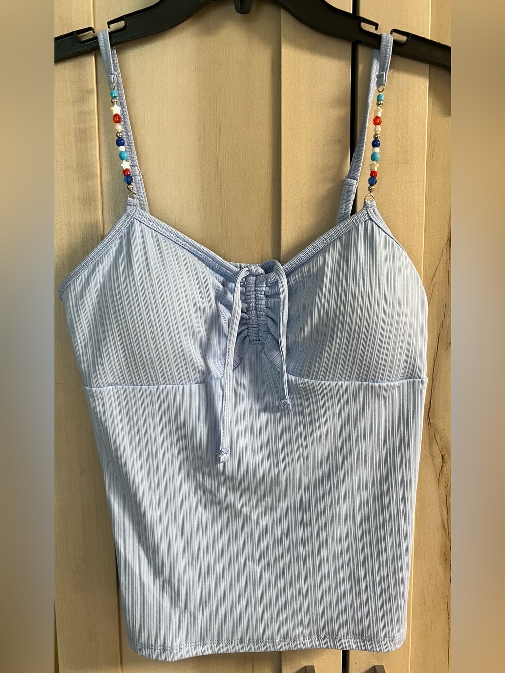 Junior M (7-9) - Light Blue-Beaded Straps-Cami Top-  Built In Bra- No Boundaries